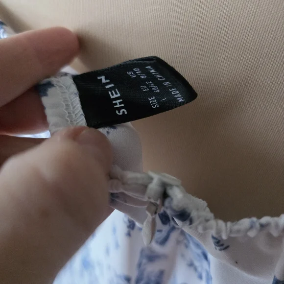 SHEIN Blue & White Floral Puff Sleeve Square Neck Maxi Dress | Size Large - Picture 6 of 6